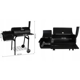 Didelė anglinė sodo kepsninė su rūkykla ir dangteliu ant 2 Kaminer ratų