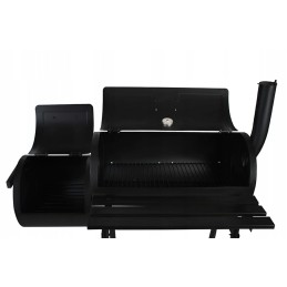 Didelė anglinė sodo kepsninė su rūkykla ir dangteliu ant 2 Kaminer ratų