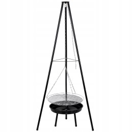 Kepsninė, sodo laužavietė, pakabinamas trikojis, laužavietė su grotelėmis