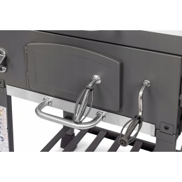 Anglies grilis su didelės talpos dangteliu ant ratukų, plačiomis lentyninėmis grotelėmis