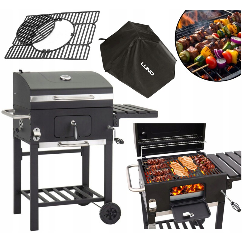 Sodo anglis kepsninė su ketaus grotelėmis ir termometru uždengta dideliu dangteliu