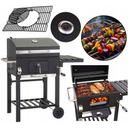 Sodo kepsninė su anglimis su ketaus grotelėmis ir termometru, dengiančiu dvi dideles groteles