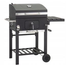 Sodo kepsninė su anglimis su ketaus grotelėmis ir termometru, dengiančiu dvi dideles groteles