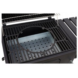 Sodo kepsninė su anglimis su ketaus grotelėmis ir termometru, dengiančiu dvi dideles groteles