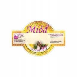 Apvalių etikečių pakuotė viržių medui – 100 vnt.