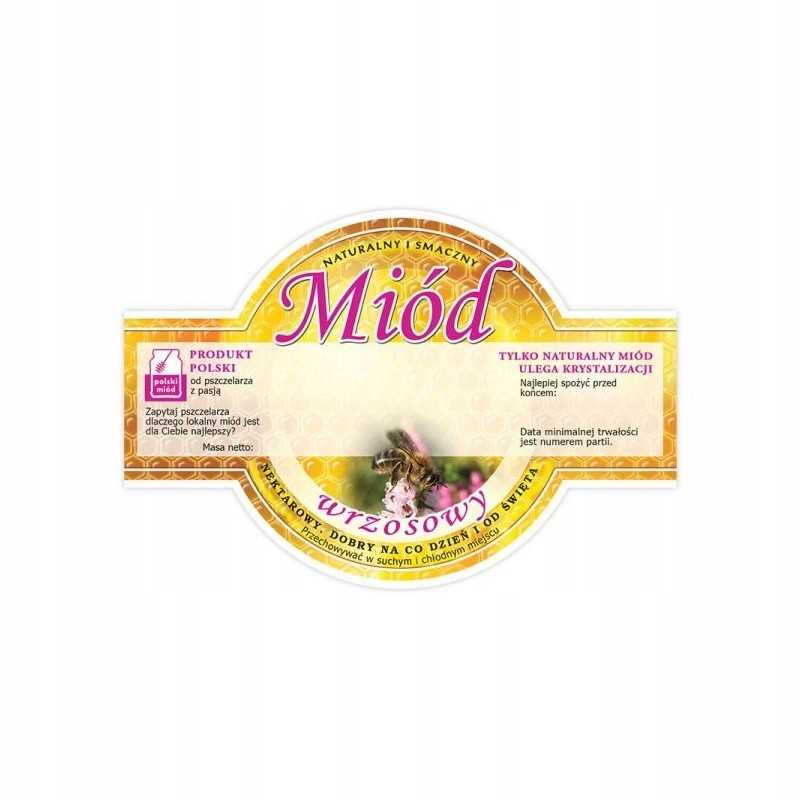 Apvalių etikečių pakuotė viržių medui – 100 vnt.