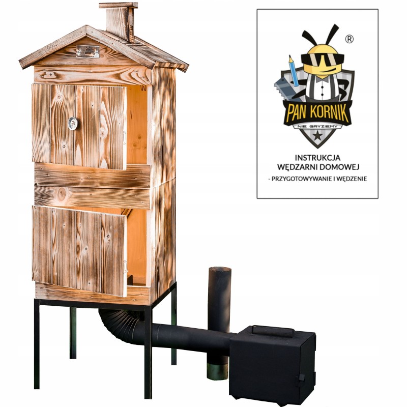 Dviejų kamerų medinė sodo rūkykla su kaminu