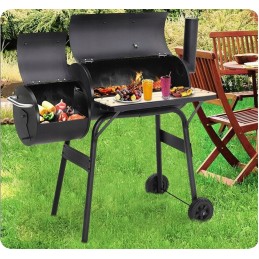 Didelė 2 viename anglis kepsninė su rūkykla ant ratų