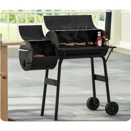 Didelė 2 viename anglis kepsninė su rūkykla ant ratų