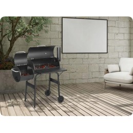 Didelė 2 viename anglis kepsninė su rūkykla ant ratų