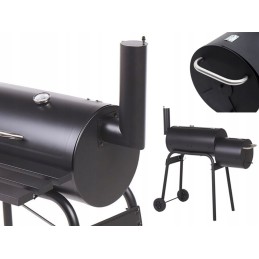 Didelė 2 viename anglis kepsninė su rūkykla ant ratų