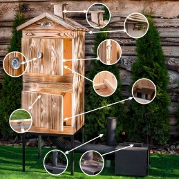 Dviejų kamerų medinė rūkykla su durimis