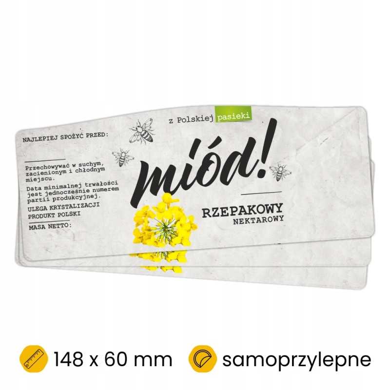 Etiketės/lipdukai rapsų medui, 100 vnt.