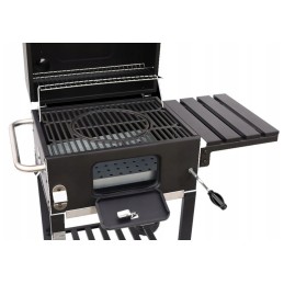 Ketaus medžio anglies grilis, didelės, stabilios grotelės su ratukais ir lentynomis, dangtelis