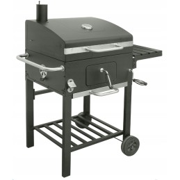 Ketaus medžio anglies grilis, didelės, stabilios grotelės su ratukais ir lentynomis, dangtelis