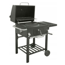 Ketaus medžio anglies grilis, didelės, stabilios grotelės su ratukais ir lentynomis, dangtelis