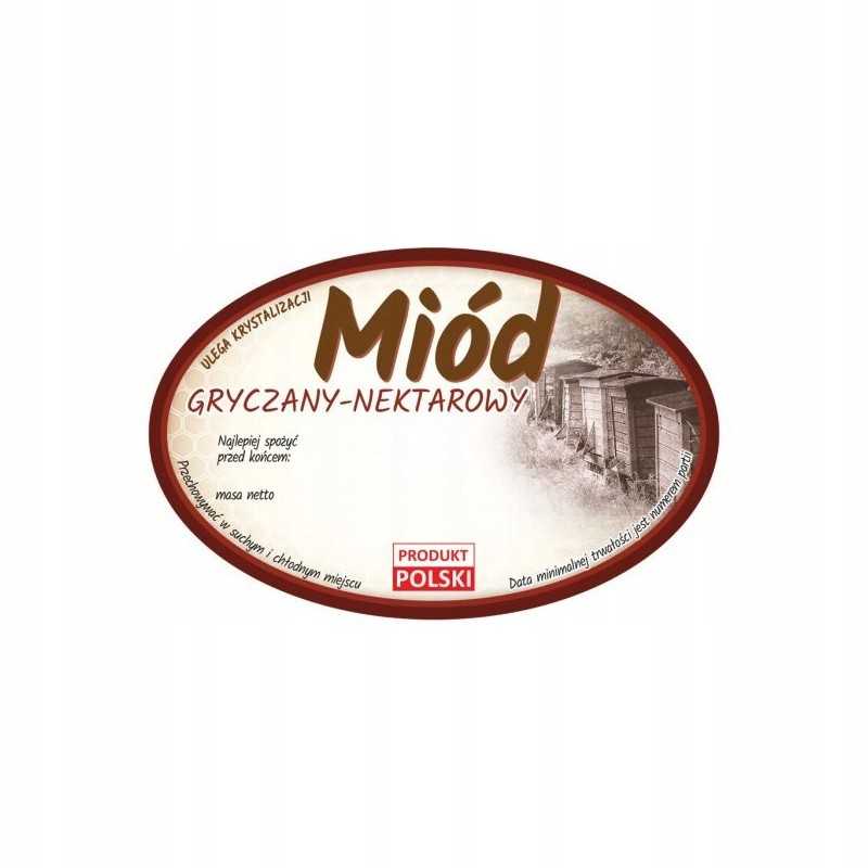 Ovalių etikečių pakuotė grikių medui (100 vnt.)