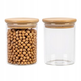 Stiklinis indelis/talpykla 420 ml su mediniu bambukiniu dangteliu ir sandarikliu