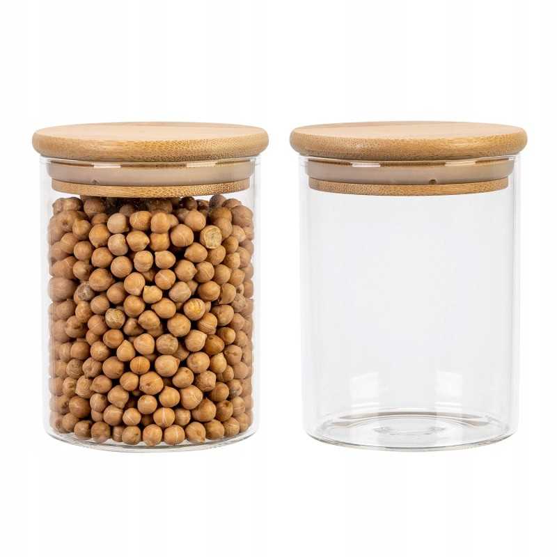 Stiklinis indelis/talpykla 420 ml su mediniu bambukiniu dangteliu ir sandarikliu