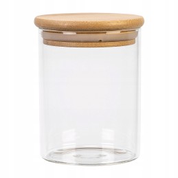 Stiklinis indelis/talpykla 420 ml su mediniu bambukiniu dangteliu ir sandarikliu