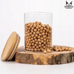 Stiklinis indelis/talpykla 420 ml su mediniu bambukiniu dangteliu ir sandarikliu