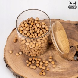 Stiklinis indelis/talpykla 420 ml su mediniu bambukiniu dangteliu ir sandarikliu