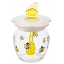 Dekoruotas stiklainis su plastikiniu šaukštu, medaus sirupas, 370ml