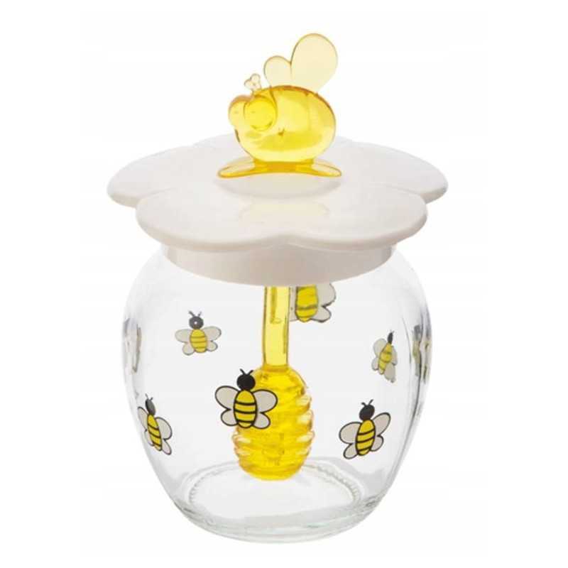 Dekoruotas stiklainis su plastikiniu šaukštu, medaus sirupas, 370ml