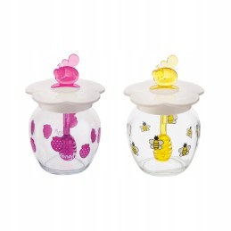 Dekoruotas stiklainis su plastikiniu šaukštu, medaus sirupas, 370ml