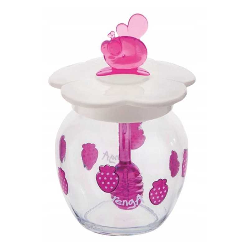 Dekoruotas stiklainis su plastikiniu šaukštu, medaus sirupas, 370ml