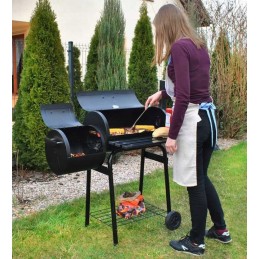 Dviejų funkcijų sodo grilis su rūkykla + ratukais