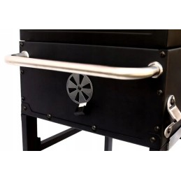 Didelės anglies kepsninės, ketaus, stabilios grotelės su ratukais ir lentynomis, dangtis