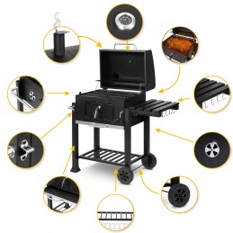 BBQ anglies grilis sodui su termometru, juodas grilis