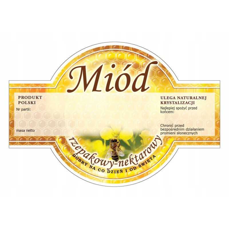 Apvalių etikečių/lipdukų pakuotė rapsų medui (100 vnt) - modelis E257