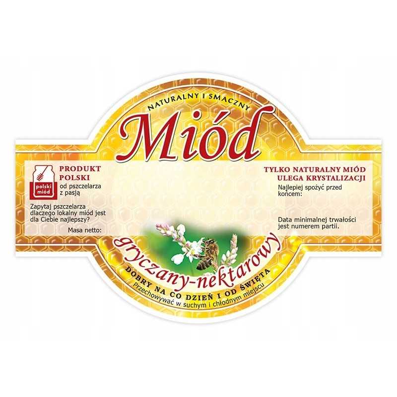 Apvalių etikečių pakuotė grikių medui (100 vnt.)