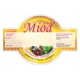 Apvalių etikečių/lipdukų pakuotė aviečių medui (100 vnt) - raštas e263