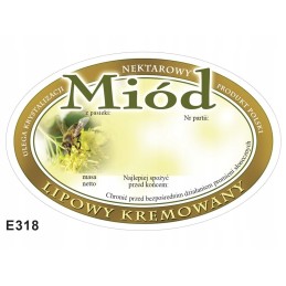 Pakuotė ovalių etikečių kreminiam liepų medui (100 vnt) - E318 raštas