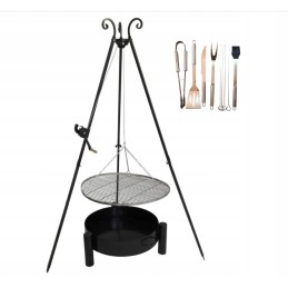 Sodo trikojis grilis su nerūdijančio plieno grotelėmis, komplektas