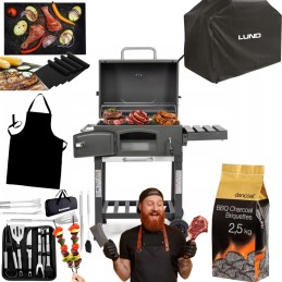 Šeimos sodo grilis su anglimis, ištraukiamas, tvirtos ketaus grotelės, priedai