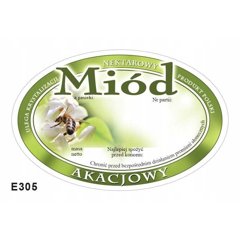 Ovalios etiketės akacijų medui (100 vnt) e305