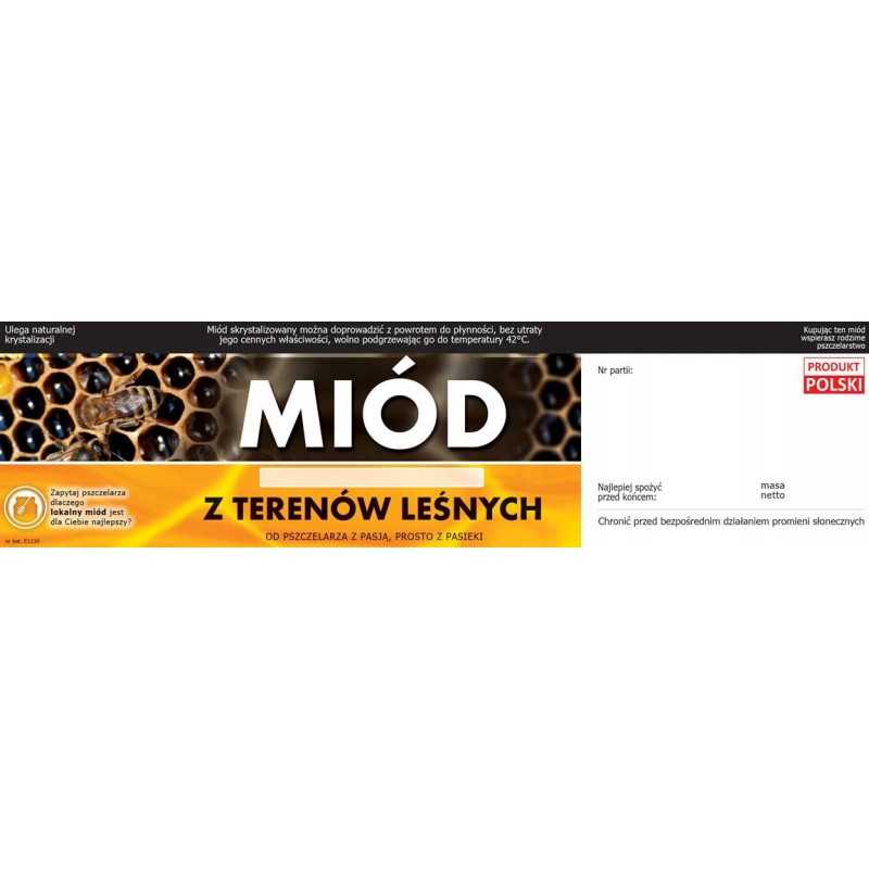 Etiketės medui iš miško plotų su skaitine etikete e1210