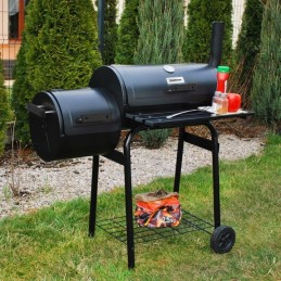 ⭐Dviejų funkcijų sodo grilis su rūkykla + ratukais⭐