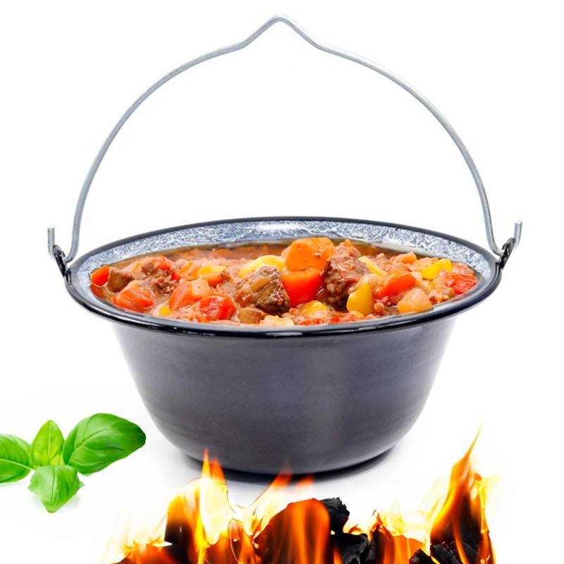 Emaliuotas puodas guliašui, 13 litrų, pakabinamas, vengriškas grilis