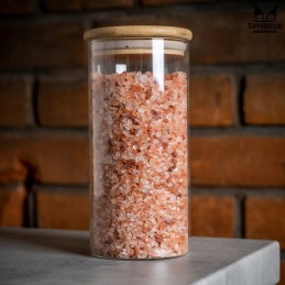 Stiklinis indelis/talpykla 720 ml su mediniu bambukiniu dangteliu ir sandarikliu