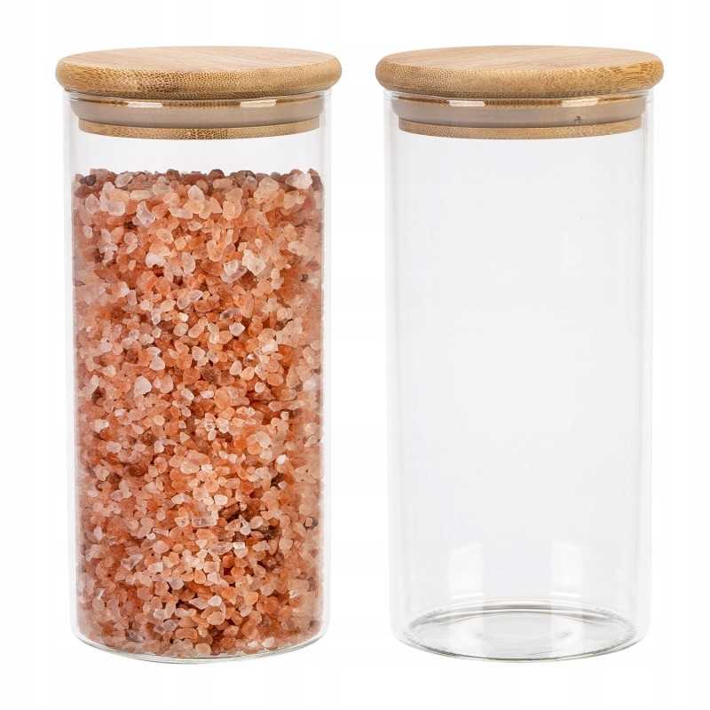 Stiklinis indelis/talpykla 720 ml su mediniu bambukiniu dangteliu ir sandarikliu