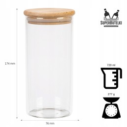 Stiklinis indelis/talpykla 720 ml su mediniu bambukiniu dangteliu ir sandarikliu