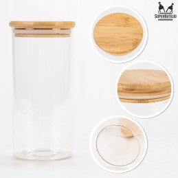 Stiklinis indelis/talpykla 720 ml su mediniu bambukiniu dangteliu ir sandarikliu