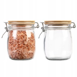 Stiklinis indelis / talpa 700 ml su mediniu bambukiniu dangteliu + mechaniniu uždarymu + sandarikliu
