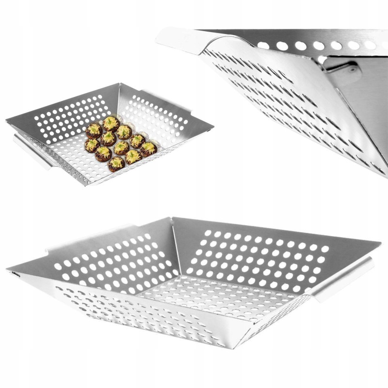 Krepšelis, lėkštė, grilio padėklas, perforuota keptuvė