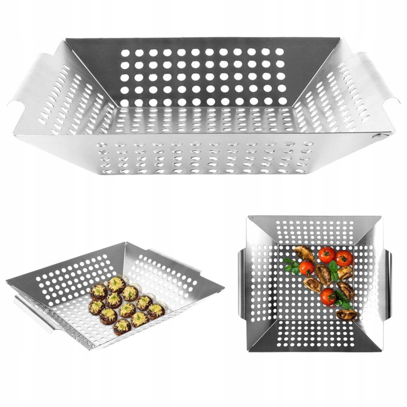 Krepšelis, lėkštė, grilio padėklas, perforuota keptuvė